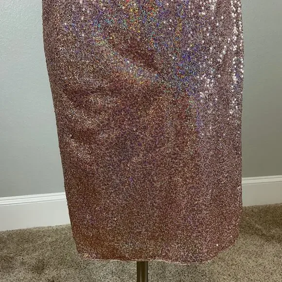 AQUA Women's Cocktail Dress Size 6 Gold Sequin One Shoulder Cut Out Midi Sheath